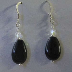 TM Art, Silver Pl Blk Onyx w/glass earrings